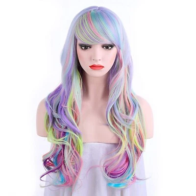 Pelucas completas OneDor LongCurly multicolor pastel pelo arco iris - encantadora Lolita Foto 1 de 4