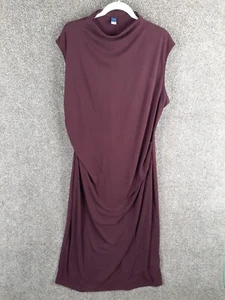 Old Navy gerafftes Rippstrick-Midikleid mit Stehkragen Damen 2X Rosine Stretch Freizeit - Bild 1 von 8
