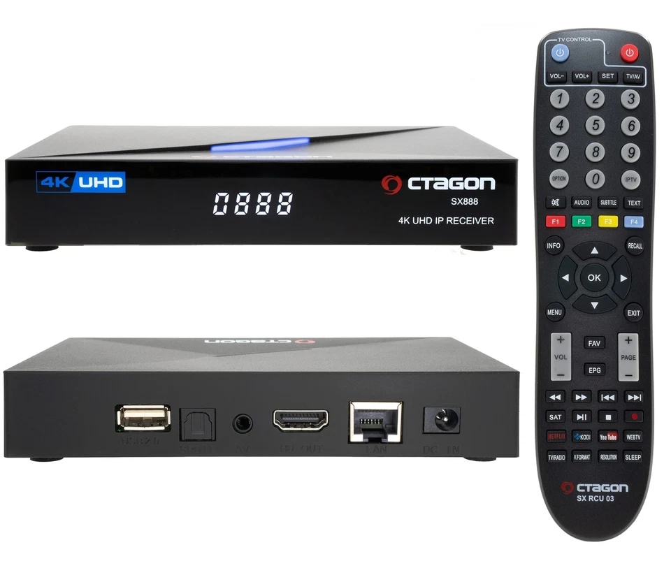 Octagon SX888 4GB UHD IP Receiver - Schwarz
