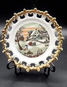 Brinn's Vintage Currier and Ives The Old Homestead In Winter Hanging Wall Plate - Picture 1 of 5