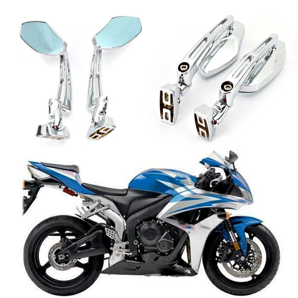 Chrome Racing Sports Bike Mirrors Fit For Suzuki GSXR Kawasaki ZX750 ZZR600 ZX7R Foto 1 de 4