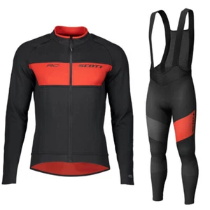 Thermal Fleece Mens Team cycling long sleeve jersey Bib pants set Cycling Jersey - Picture 1 of 7