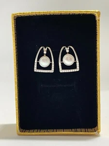 Authentic Freshwater Pearl Geometric Earrings AAA Certified - Picture 1 of 4