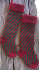 Set Of Two Vintage Fair Isles Wool Red And Green Christmas Stockings