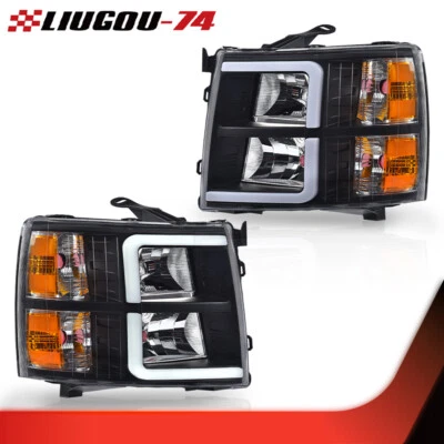 LED DRL Projector Headlights Fit For Chevy Silverado 1500 2500 07-14 Black Amber - Image 1 of 4