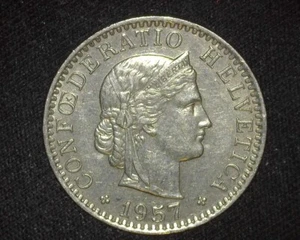 SWITZERLAND 1957-B 20 RAPPEN KM29a ABOUT UNCIRCULATED ~D37 - Picture 1 of 2