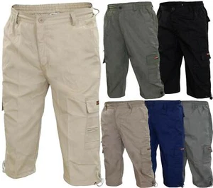 Herren Cargo Shorts Mian 3 Viertel Länge Gummizug Sommer 3/4 Kampfhose UK - Bild 1 von 17