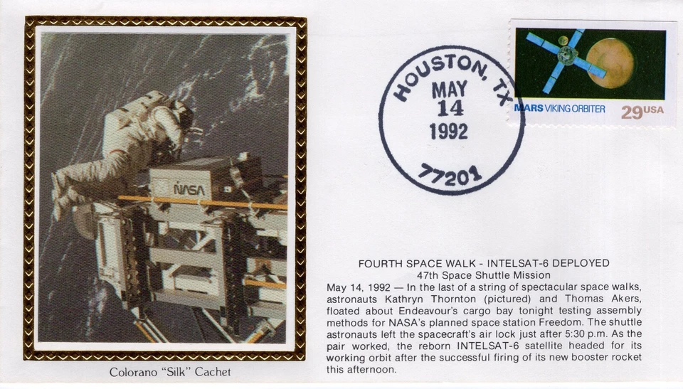 FOURTH SPACE WALK, INTELSAT-6 DEPLOYED - HOUSTON, TX  1992  FDC17989 - Image 1 of 1