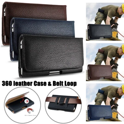 Cell Phone Case Horizontal Leather Carrying Pouch Cover with Belt Clip Holster - Image 1 of 4