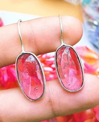 1 par de pendientes enchapados en plata de ley 925 de vidrio topacio facetado rosa Foto 1 de 3