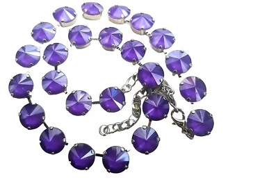 Opal Purple Crystal Tennis Necklace - Anna Wintour Style Collet -Platinum Choker - Image 1 of 4