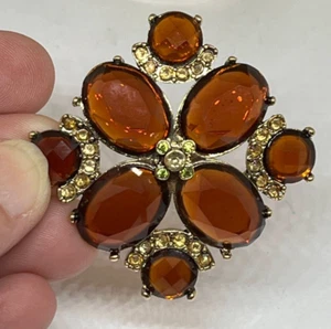 Vintage Monet Rhinestone Brooch Pin Amber Gold - Picture 1 of 4