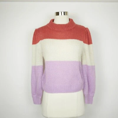 GIANNI BINI Mujer S - Beige y Morado Tejido Manga Larga Recortado Suéter Pullover Foto 1 de 4