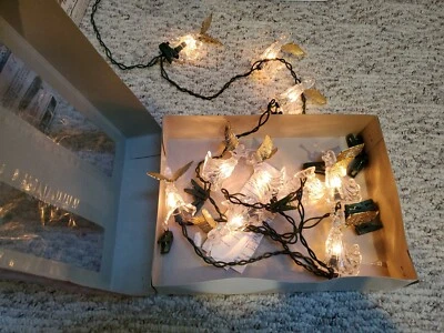 Vintage Holiday Time 10 Light Set Angels gold wings tree clips - Image 1 of 2