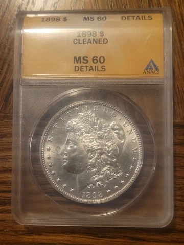1898 P Morgan Silver Dollar MS60 Details ANACS *cleaned* + 1963 D Silver Quarter Cover