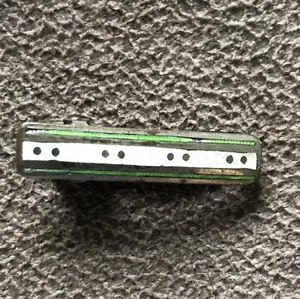 Vintage Enamel Tie Bar Clasp Green White Silvertone 1.2” C4 - Picture 1 of 4