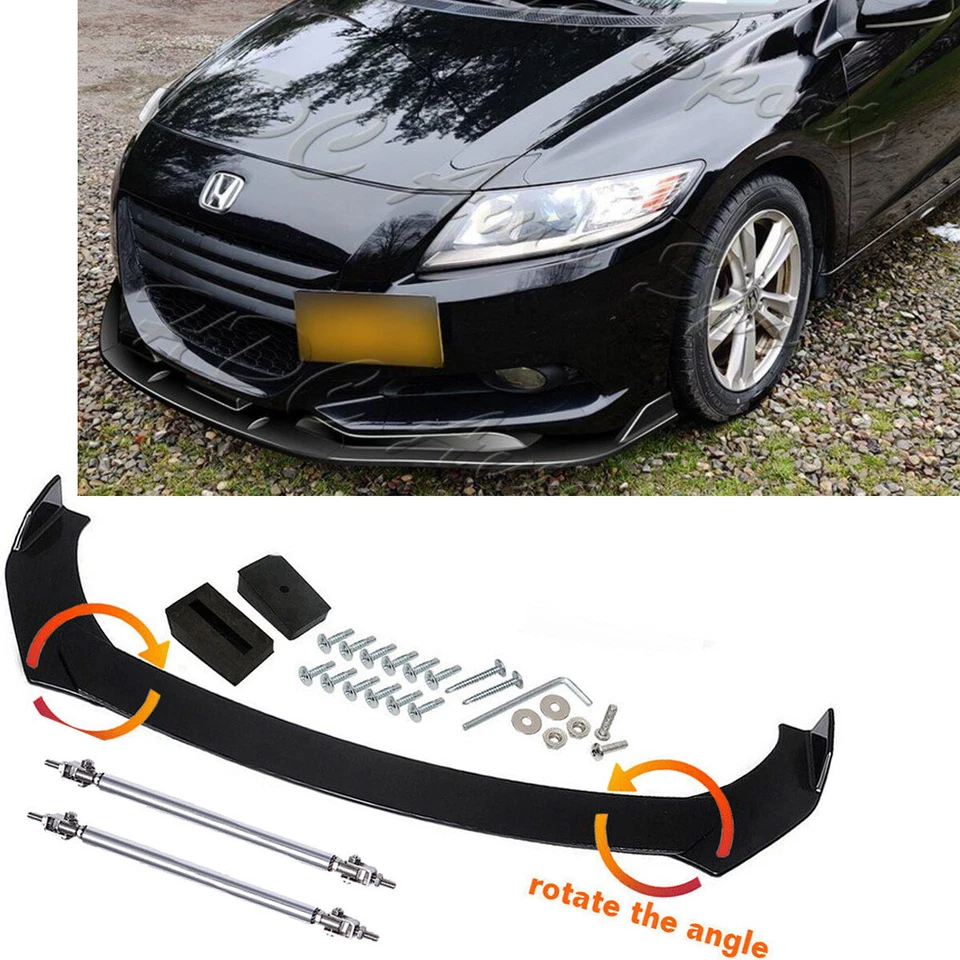 For Honda CR-Z Front Bumper Lip Spoiler +Strut Rods Glossy Black Foto 1 de 4