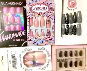 5 Press On Nails Kits - GLAMNETIC Pewter & WICKED like Glinda Pink Butterflies + - Picture 1 of 22