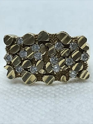 Anillo SELLO PEPITA VINTAGE HECHO A MANO Oro Amarillo Sólido 10K Circonita Blanca HOMBRE Estilo Foto 1 de 4