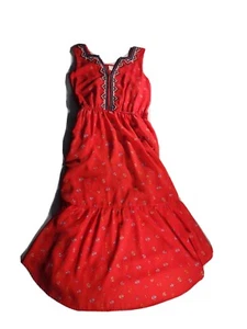 GAP Red V-Neck Summer Dress Sheer Lined Flower Print Elastic Waist Size SMALL - Picture 1 of 11