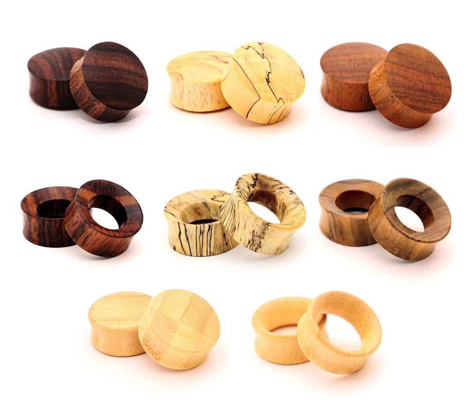 Pair of Wood Plugs/Tunnels Sono Tamarind Teak Bamboo Plugs organic gauges - Image 1 of 1