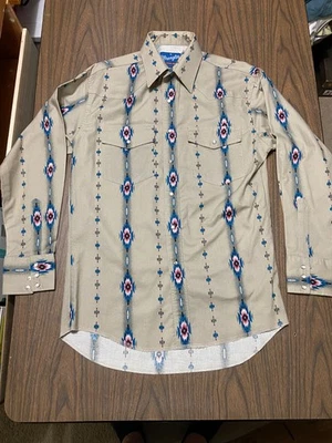Vintage Wrangler (Mens Medium) Pearl Snap Aztec Western Long Sleeve Shirt 90's - Image 1 of 4