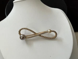 CINER Infinity Seil und Perle Anstecknadel Brosche goldfarben signiert Vintage Schmuck - Bild 1 von 4