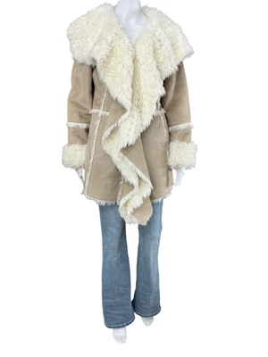 Donna Salyers Fabulous Furs Penny Lane Coat Faux Suede Size S Tan Luxury Fur Y2K - Image 1 of 4