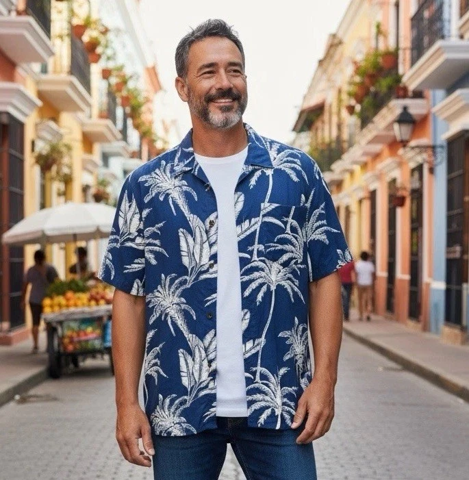 Margaritaville Casual Button Down Collared Men's Shirt Insignia Blue XXL