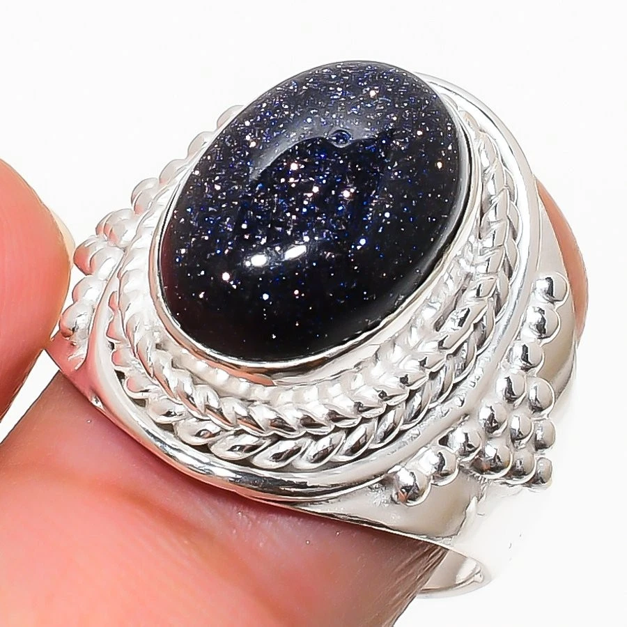 Anillo de plata esterlina 925 con piedras preciosas de piedra solar negra para regalo de todos los tamaños Foto 1 de 1