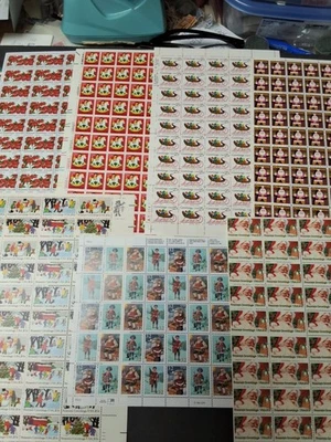 9 MISC. UNUSED CHRISTMAS STAMP SHEETS FACE VALUE $107.50 Santa +++ Free Shipping - Image 1 of 4