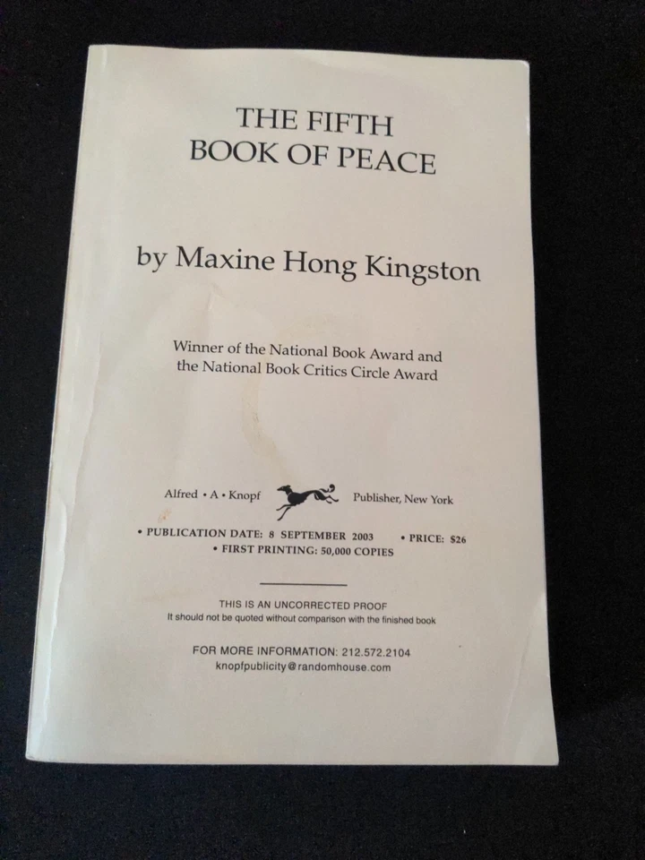 Uncorrected Proof - The Fifth Book of Peace by Maxine Hong Kingston 2003 PB ARC  - Image 1 of 4