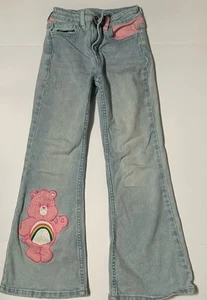 Justice Girls Size 7 Jeans Care Bear Collab In Light Blue Denim With Cheer Bear - Picture 1 of 5