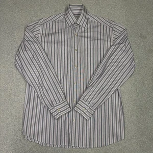 Ermenegildo Zegna Shirt Mens Medium Purple Blue Stripe Long Sleeve Made in Italy - Picture 1 of 15