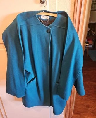 Abrigo Chaqueta Ashley Scott Años 80/90 100% Lana Invierno Raro Verde azulado con Bufanda Imitada Talla XL Foto 1 de 4