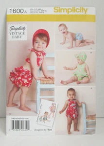 Simplicity #1600 Vintage Baby Romper Bikini Panties & Bonnet Sz XXS - L - UNCUT - Picture 1 of 2