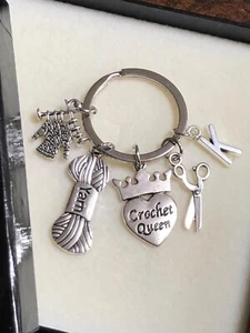 Personalised Initial Letter Crochet Set Key Bag Charm Yarn Scissors Jumper Knit - Picture 1 of 8