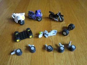 LEGO Motorcycle Dirt Bike Tires Pieces Parts Police, Gold Rims LOT Purple Gray - Picture 1 of 8