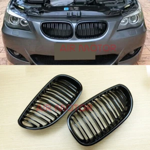 M STYLE HIGH SHINY BLACK BMW E60/E61 5-Series 4Dr FRONT GRILLS GRILLE KIDNEY - Picture 1 of 9