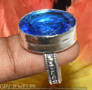 Blue Sapphire Quartz Gemstone Ring 925 Silver Plated Us Size 7" R002-C118