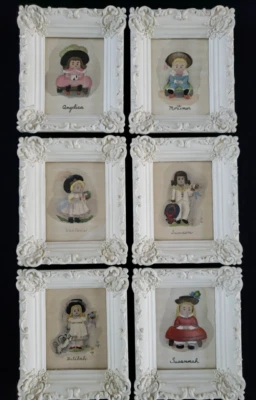 Juego de 6 cuadros miniatura vintage MCM enmarcados coloreados a mano "LITTLE AMERICANS" Foto 1 de 4