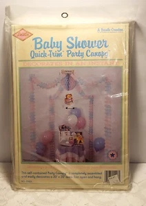 Vintage Babyparty Quick Trim Party Baldachin Glückwunsch Bär rosa und blau 1993 neu aus altem Lagerbestand neu in Verpackung - Bild 1 von 7