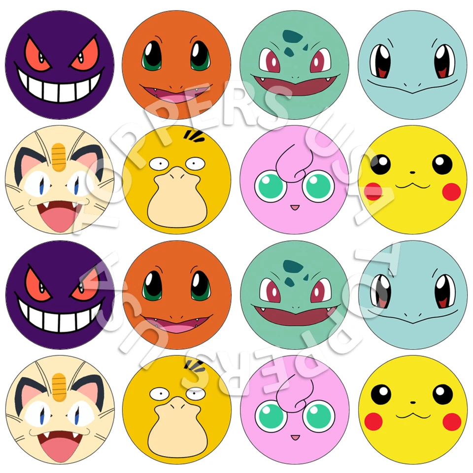 16x Comestible Pokemon Caras Cumpleaños Cupcake Toppers Oblea Papel 4cm (sin cortar) Foto 1 de 1