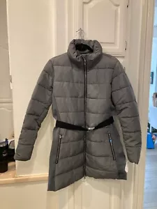 NWT NY & Co Gray Puffer Coat Women's Large New York and Company Belted Stretchy - Picture 1 of 10