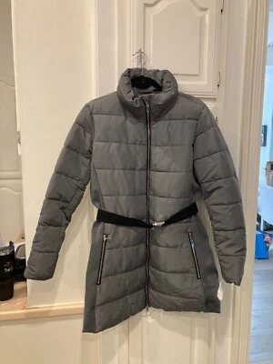 NWT NY & Co Gray Puffer Coat Women's Large New York and Company Belted Stretchy - Image 1 of 4