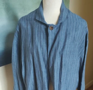 GIACCA SPOLVERINO classica Eskandar taglia 1 spilla righe denim blu lunga 100% lino - Foto 1 di 6