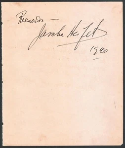 Hoja de álbum firmado a mano JASCHA HEIFTEZ (Violinista) - en ARGENTINA 1940 - Imagen 1 de 3