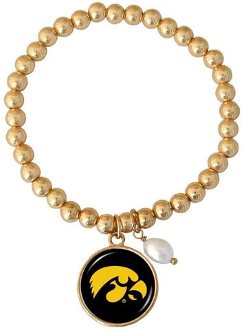 Iowa Hawkeyes Diana Gold and Pearl Stretch Bead Bracelet Jewelry Black Yellow UI Cover