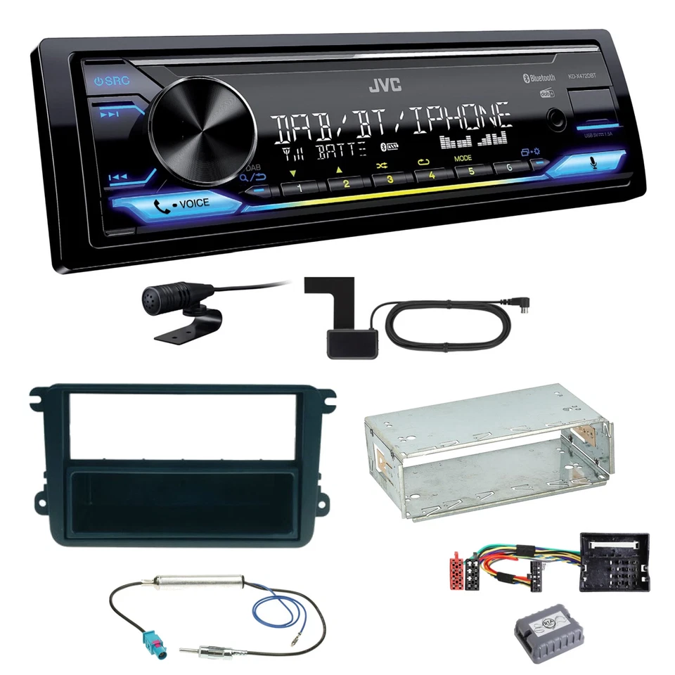 JVC KD-X472DBT Digitalradio USB MP3 Einbauset für Beetle Jetta Sharan Tiguan T5 - Bild 1 von 1