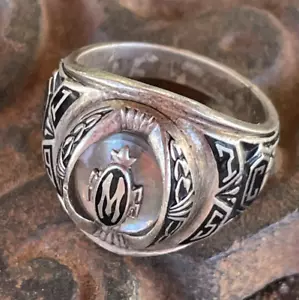 Vtg 1975 School Class Colleg ? Josten Sterling Ring Signet Sz 8.75 - Picture 1 of 12